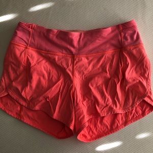 Lululemon 3” Neon Coral Speed Up Shorts Size 6
